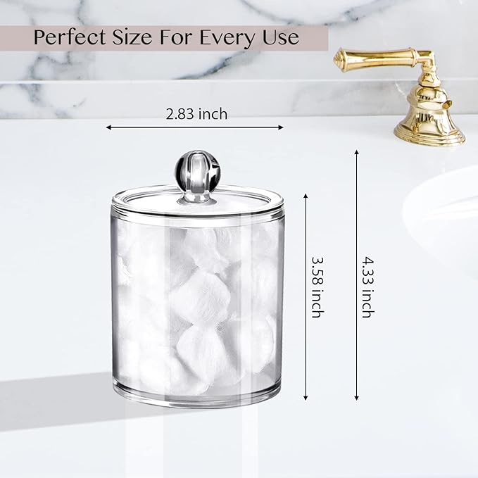 SheeChung 3 Pack Qtip Dispenser Apothecary Jars Bathroom with Labels-Clear Plastic Qtip Holder Storage Set for Cotton Ball/Swab/Rounds,Floss Picks, Hair Clips，Hair Ties