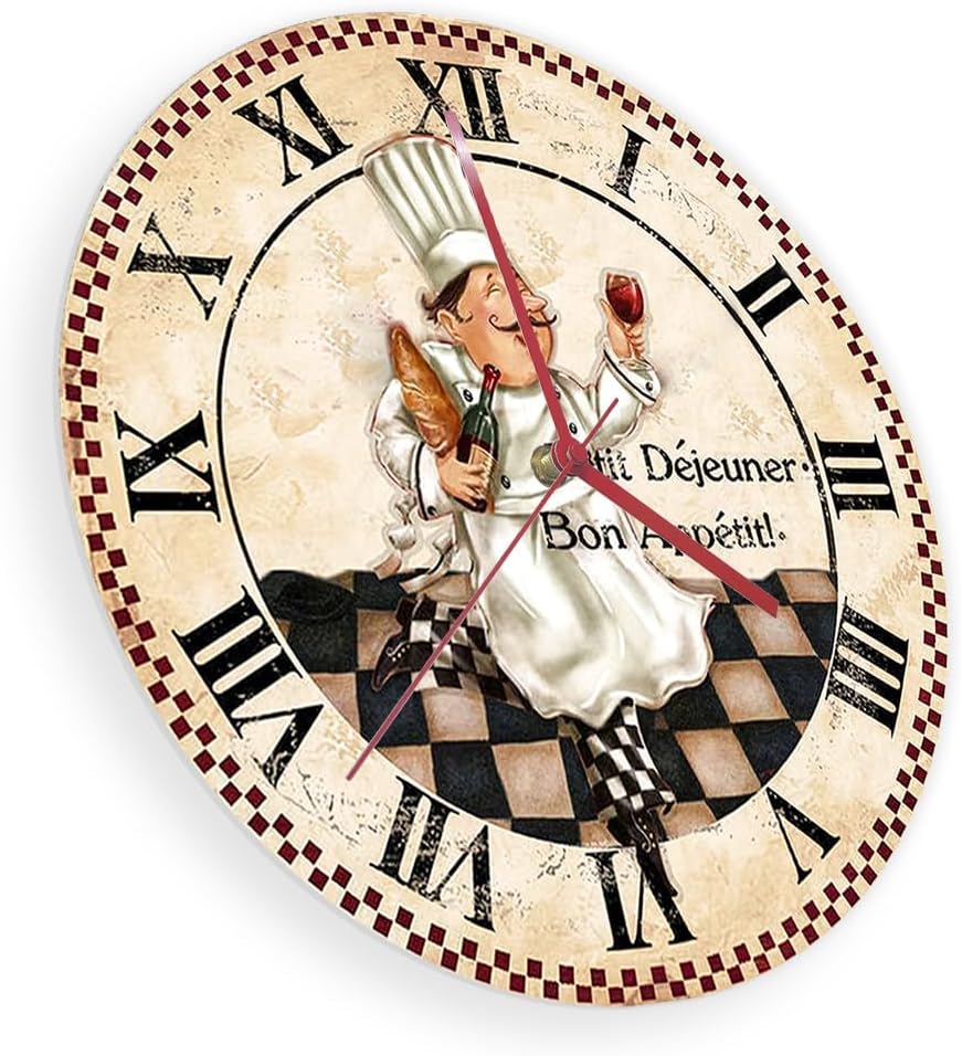 12 Inch Kitchen Wall Clock Roman Numerals, Vintage Decorative Wall Watch Clock Silent Quartz Non Ticking Battery Operated Round Wall Art Clock for Restaurant Dining Room Farmhouse Chef Gift