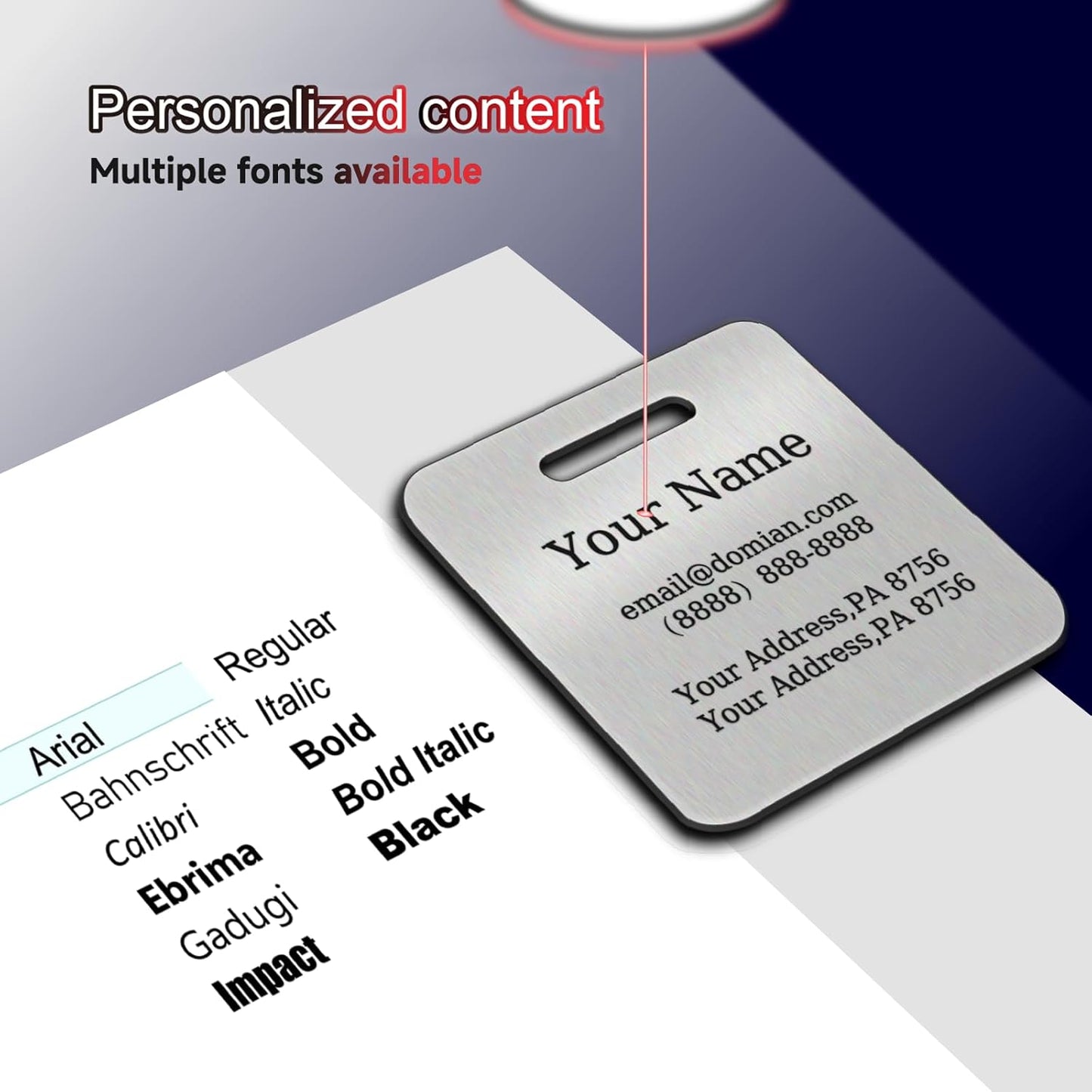 （2-Pack） Stainless Steel Custom Luggage Tags - Laser Engraved Personalized Travel Tags - Custom Name Identification Tags: for Suitcases, Backpacks, Bags and More (Black)