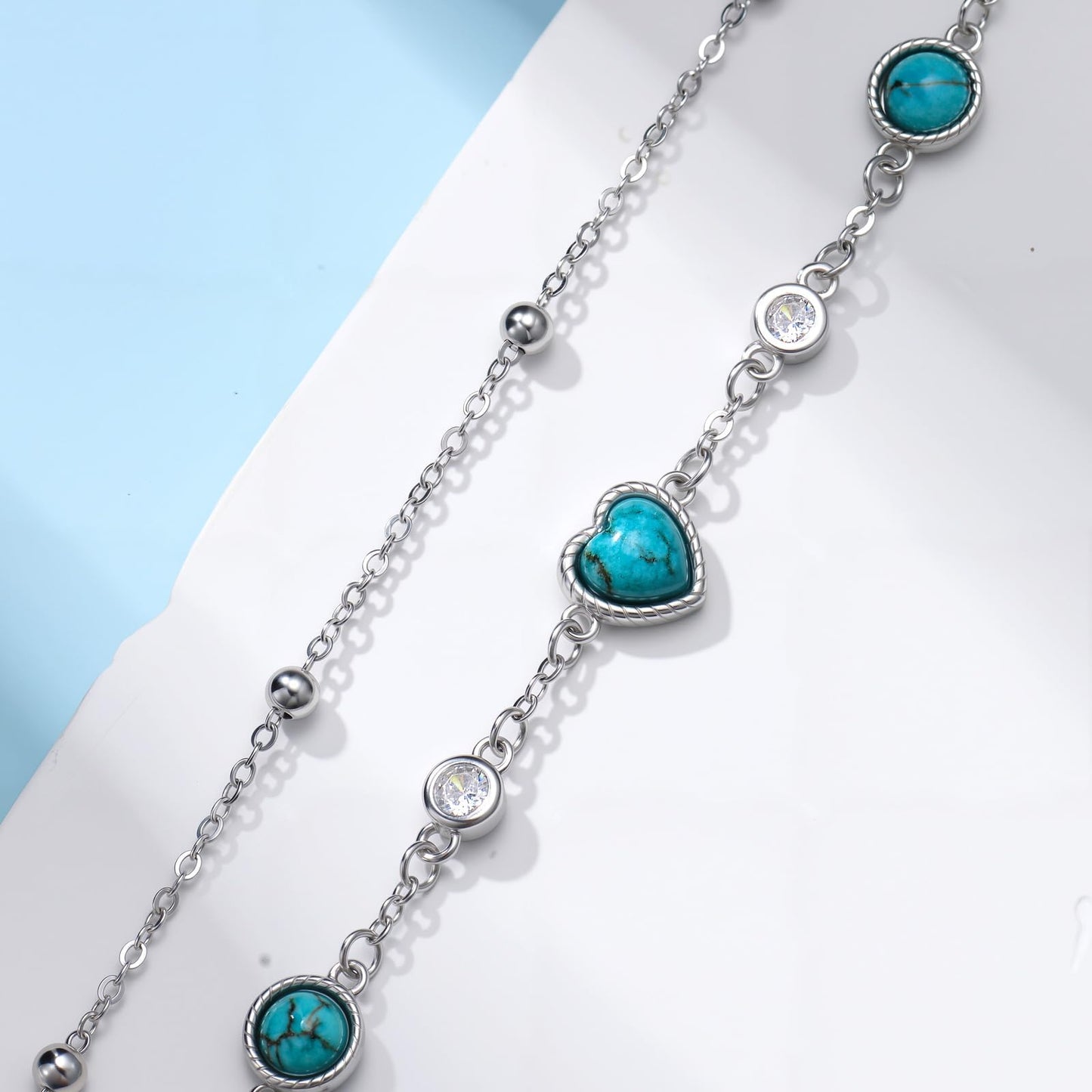 BETHZA Natural Turquoise Anklet 925 Sterling Silver Real Turquoise Gemstone Adjustable Layered Foot Bracelet Jewelry Gifts for Women