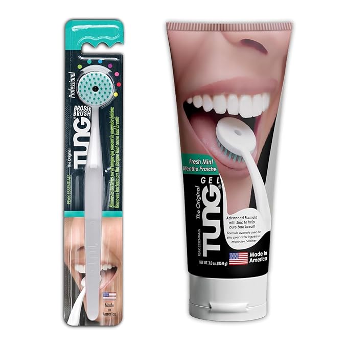 Tung Tongue Cleaning Kit, Tung Brush and Gel, Bad Breath Odor Eliminator, Halitosis Defense, USA Made (Set of 1)
