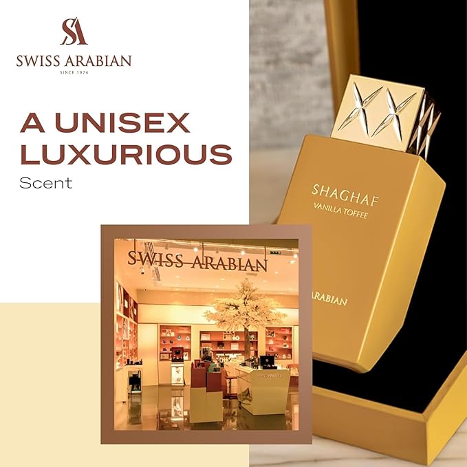 Swiss Arabian Shaghaf Vanilla Toffee - Arabian Perfume for Men and Women - Unisex Eau de Parfum - Dubai Long Lasting Perfume - Travel Size - 2.5 oz