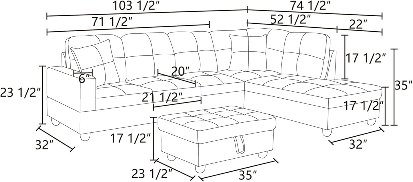 L Shaped Sectional Couches, Lounge Modular Sectional Sofa with Ottoman Storage, Modern Comfy L Shaped Couch for Living Room Furniture Sets, Bedroom, Gray