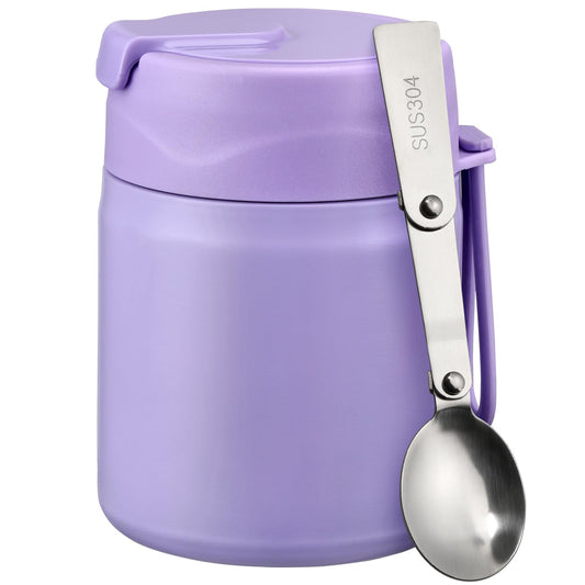 Pawtong 17oz Soup Thermo for Hot Food Kids Insulated Vacuum Food Jar with Stainless Steel Spoon Wide Mouth Thermo Leakproof Lunch Food Container Kids Hot Lunch Box (Purple)