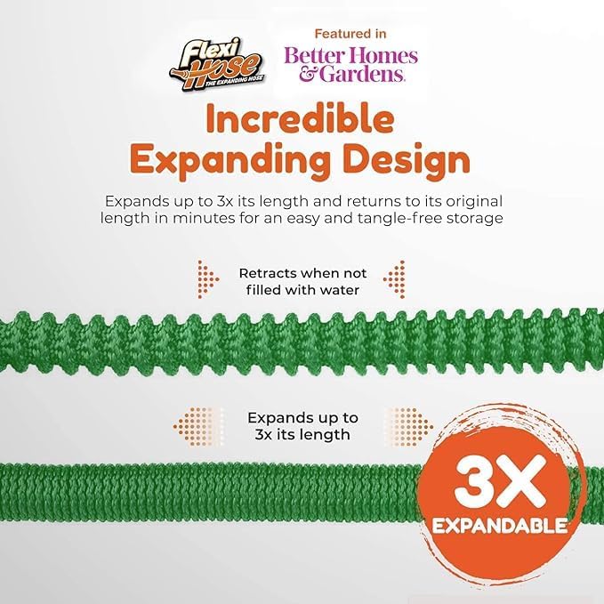 Flexi Hose with 8 Function Nozzle, 100FT - Lightweight Expandable Garden Hose, No-Kink Flexibility, 3/4 Inch Solid Brass Fittings and Double Latex Core - Green