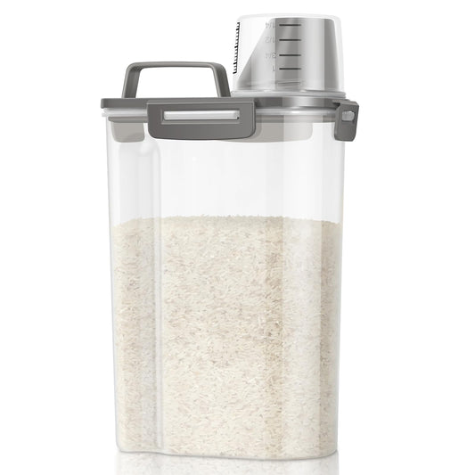 TBMax Rice Storage Container 3 to 5 Lbs - Small Cereal Oatmeal Flour Container with Easy Pouring Spout & Cup, Portable Pet Dog Cat Food Dispenser for Small Spaces, Travel, or Daily Use