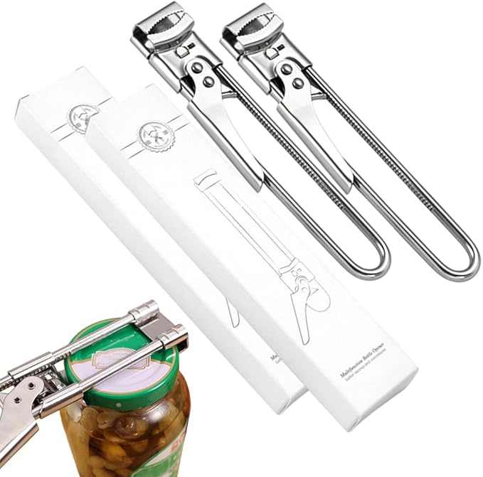 Jar Opener for Weak Hands, 2026 New Stainless Steel Adjustable Jar Lid Opener, Multifunctional Can Opener Kitchen Accessories, Easy Grip Lid Opener Kitchen Tool (2, Large+Medium)