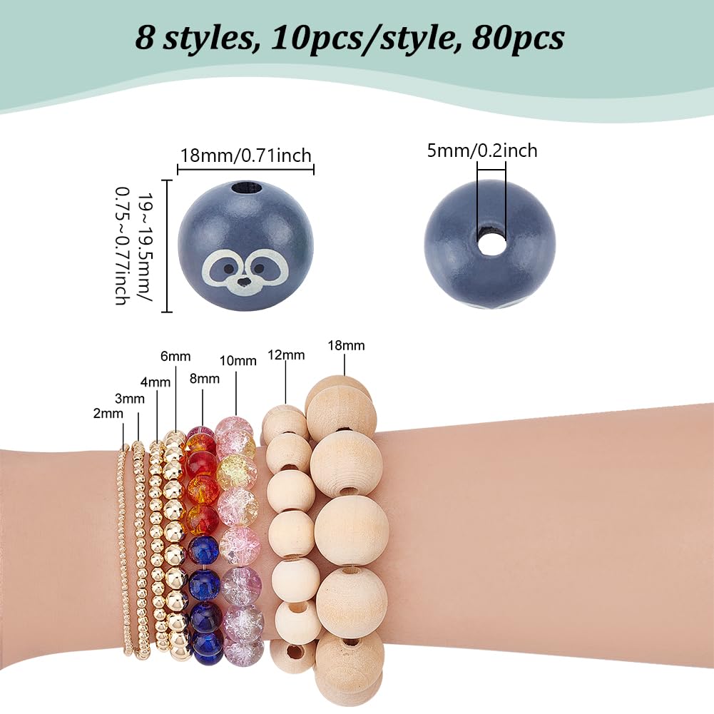 PH PandaHall 80PCS Animal Printed Wood Beads, 8 Style 19mm Wooden Farmhouse Animals Beads with Dog Pig Fox Bear Frog Pattern Round Wood Bead for DIY Jewelry Making Christmas Decorations 5mm Hole