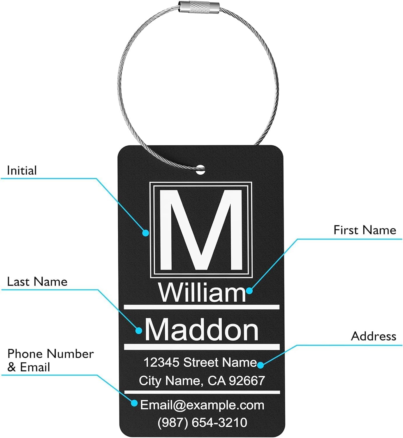 Luggage Tags for Suitcase - Personalized Engraved Purple Metal Tag for Cruise Travel - Custom Name Tags Suitable for Bags and Backpacks
