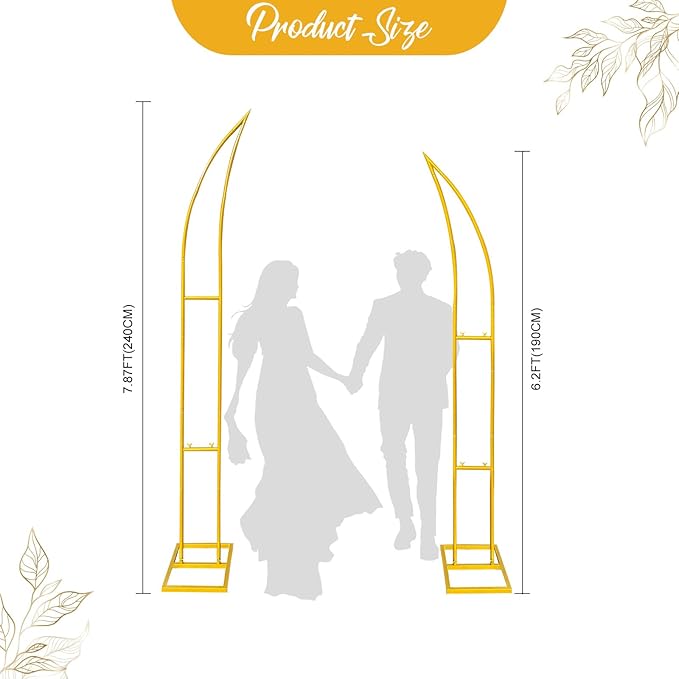 Gold Curved Wedding Arch Backdrop Stand,Half Moon Arch Balloon Stand for Wedding Party Baby Shower Birthday Ceremony Christmas Decoration