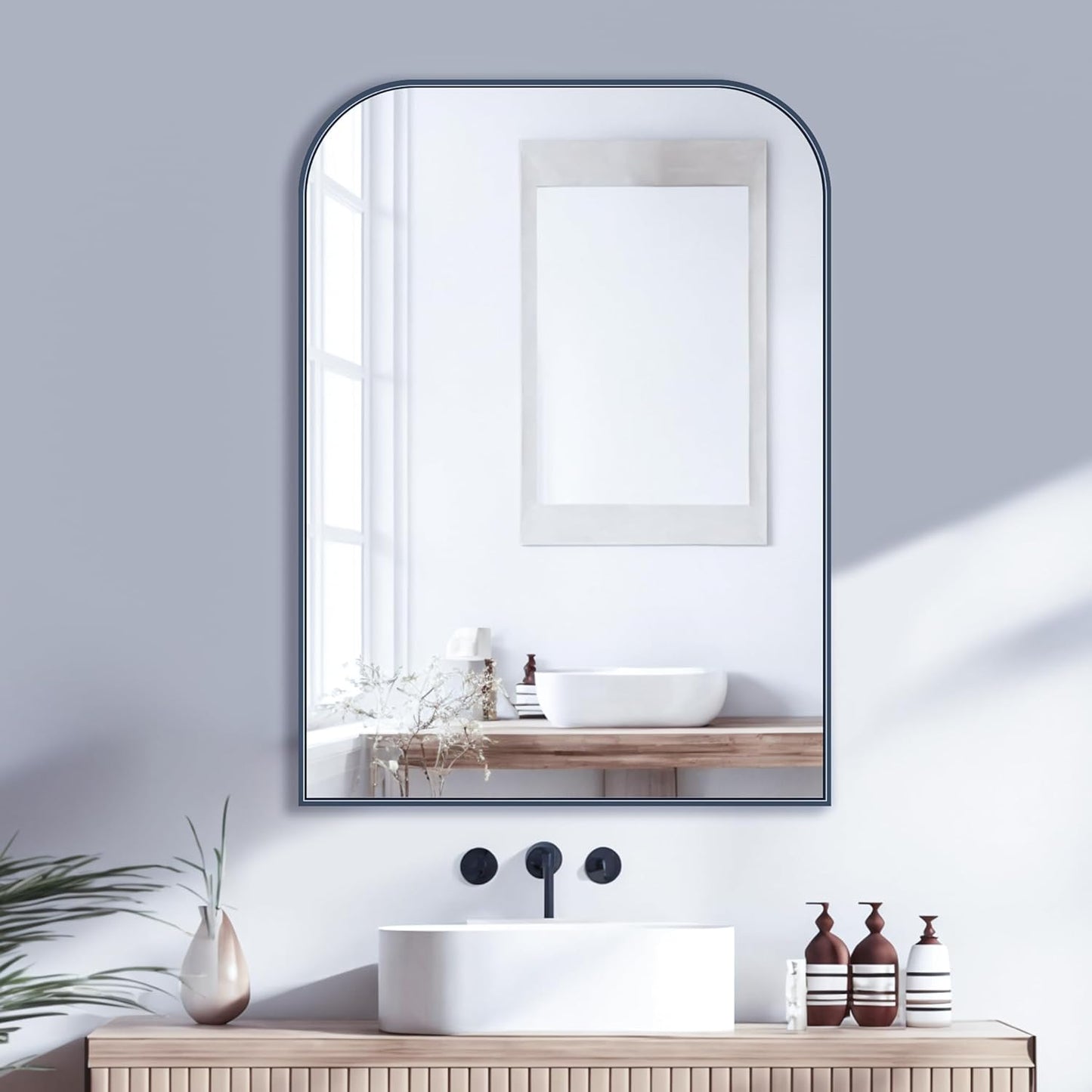 Bathroom Mirror, Wall Mirrors, Black Metal Framed Wall-Mounted Mirrors, Bathroom Vanity Mirror for Over Sink, Living Room, Bedroom, Entryway, 22x30 Inch, Black