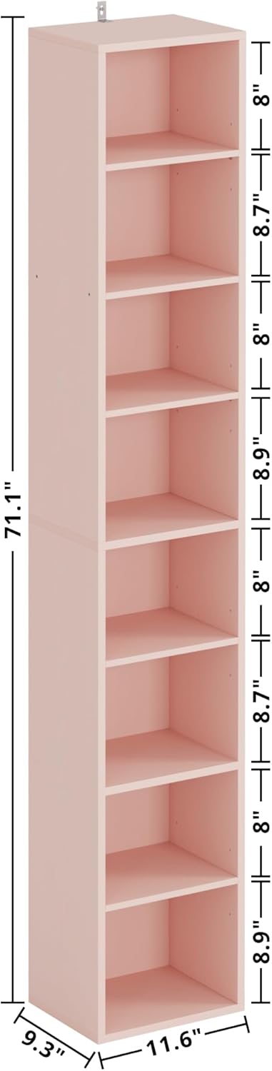 IRONCK Tall Narrow Bookshelf 8 Tiers, Compact Corner Bookcase, Easy to Match for Living Room, Office, Study, Bedroom