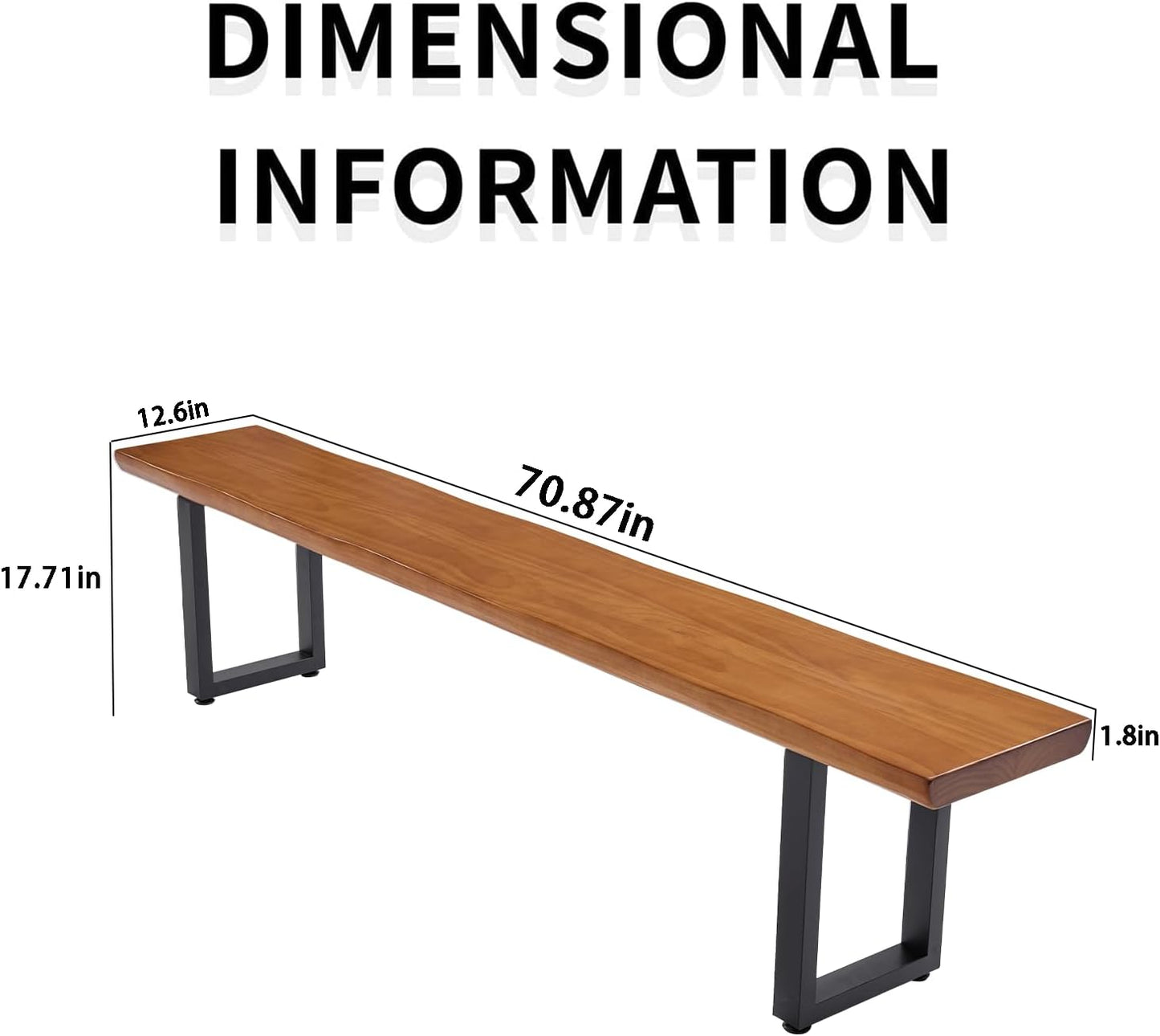 Solid Wood Top Bench with Metal Legs Durable Long Bench for Home Office Living Room Dining Room Versatile Multi Size Options Perfect Chair Stool Dining Bench Dining Chair (Light brown bench, 70.87in)