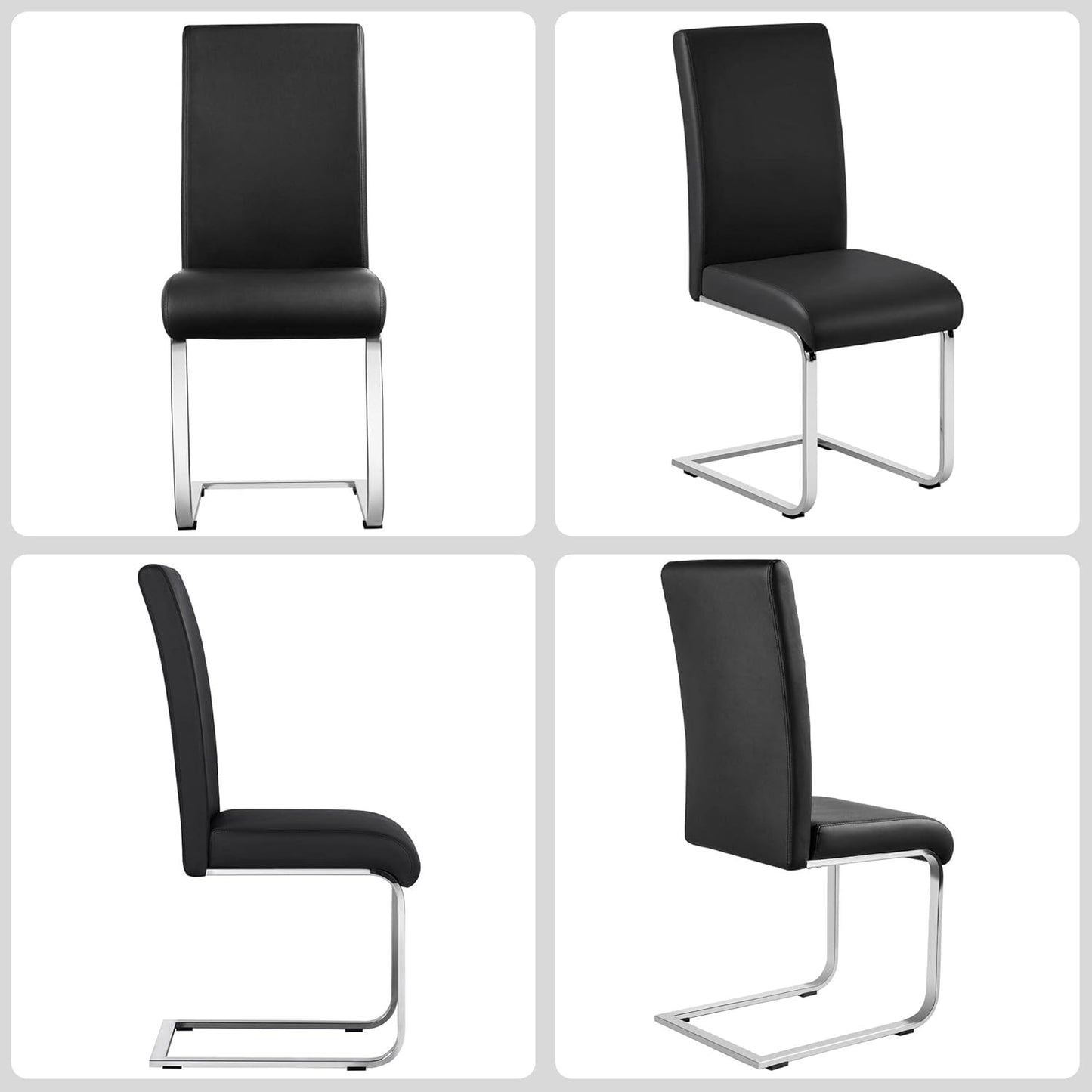 Yaheetech Dining Chairs Set of 4 Modern Faux Leather Upholstered Dining Room Chairs with High Back and Metal Chrome Legs for Kitchen/Living Room/Restaurant, Black