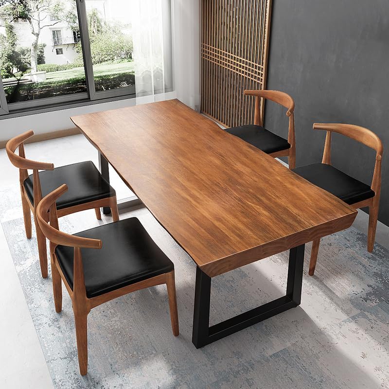 Modern Minimalist Solid Wood Office Desk with Metal Base Easy to Assemble Durable Writing Table Dining Table Computer Desk Multiple Ideal for Living Room and Dining Room (47inch)