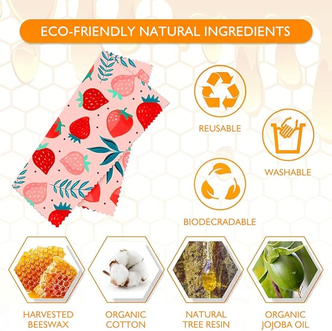 Natural Beeswax Food Wraps 9 Pack– Reusable with Multi-function brush, Stylish & Plastic-Free for Fresh Zero-Waste Kitchens wraps for bread,sandwich