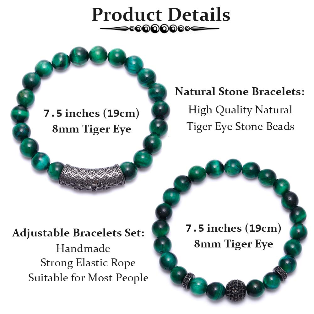 BOMAIL 8mm Tiger Eye Stone Beads Bracelet Elastic Natural Stone Yoga Bracelet for Women Men