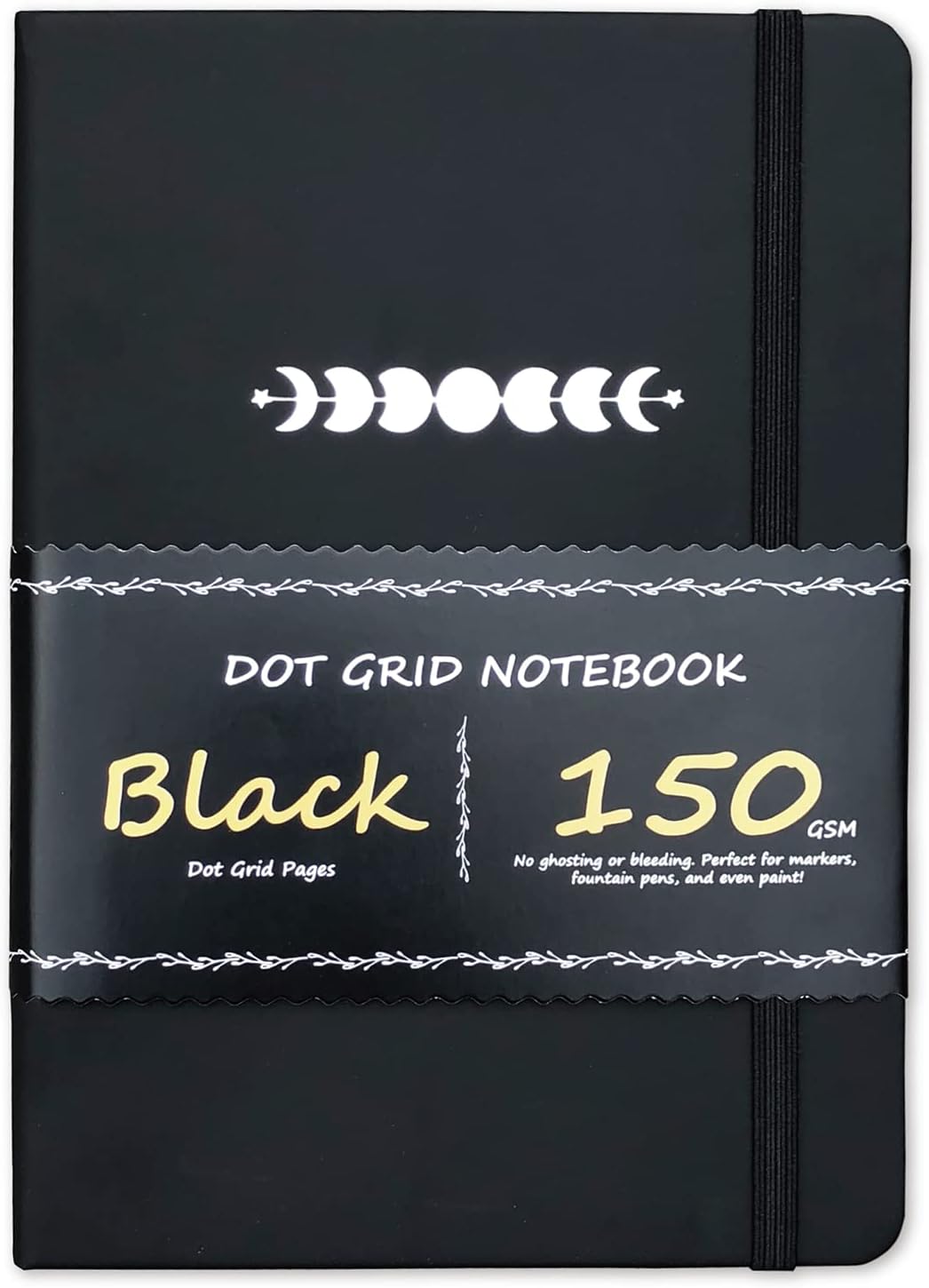 BUKE Dotted Journal - Dot Grid Notebook - 150gsm No Bleed Black Paper - 160 Black Pages - For Women and Men - A5 PU Leather Hardcover 5.75" x 8.5" and Gift Box (BKB-3)