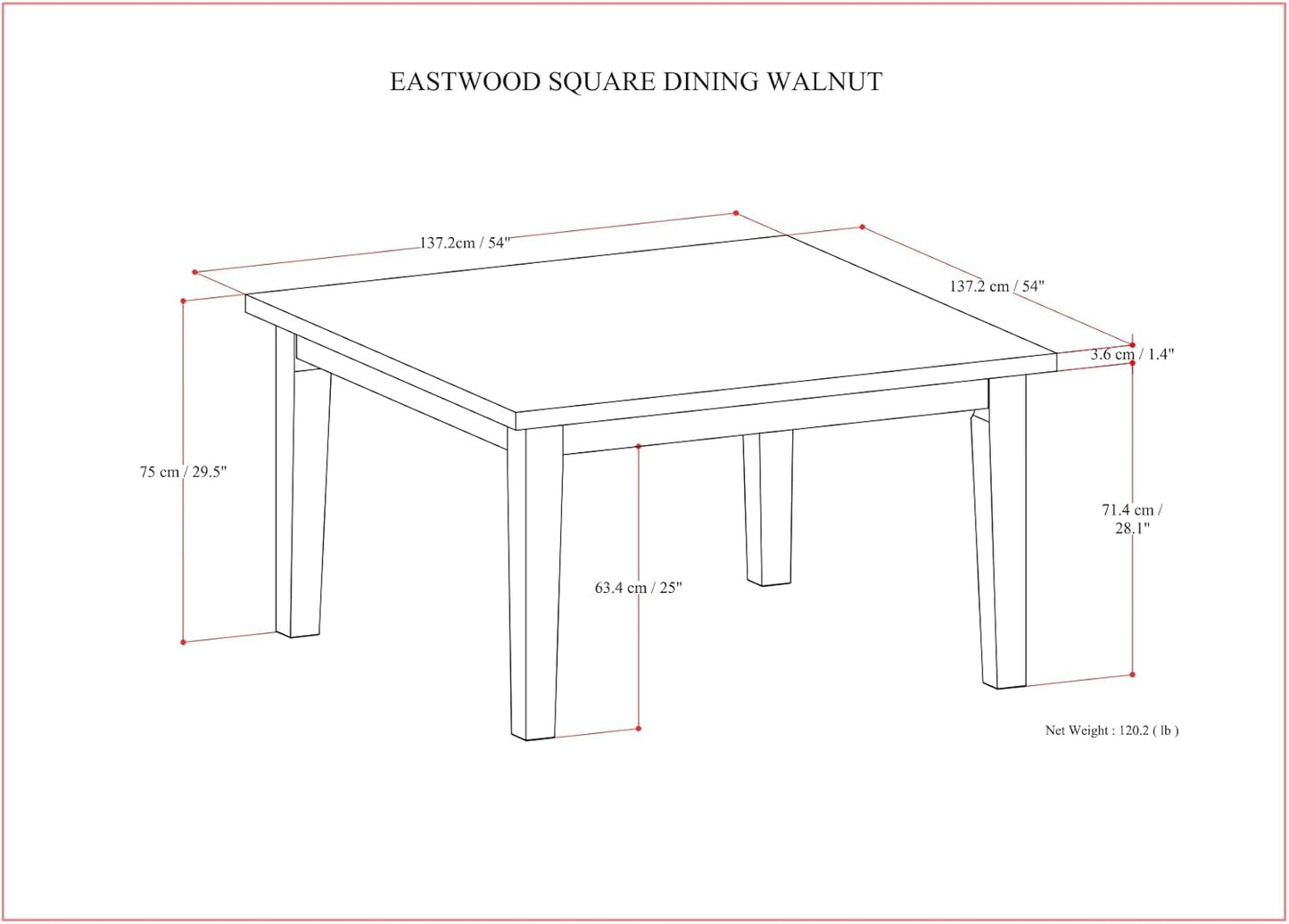 SIMPLIHOME Eastwood Square Dining Table, Solid Wood Walnut Veneer in Walnut, 54 x 54 inches, Contemporary-Style Large Square Kitchen Table for up to 8 People