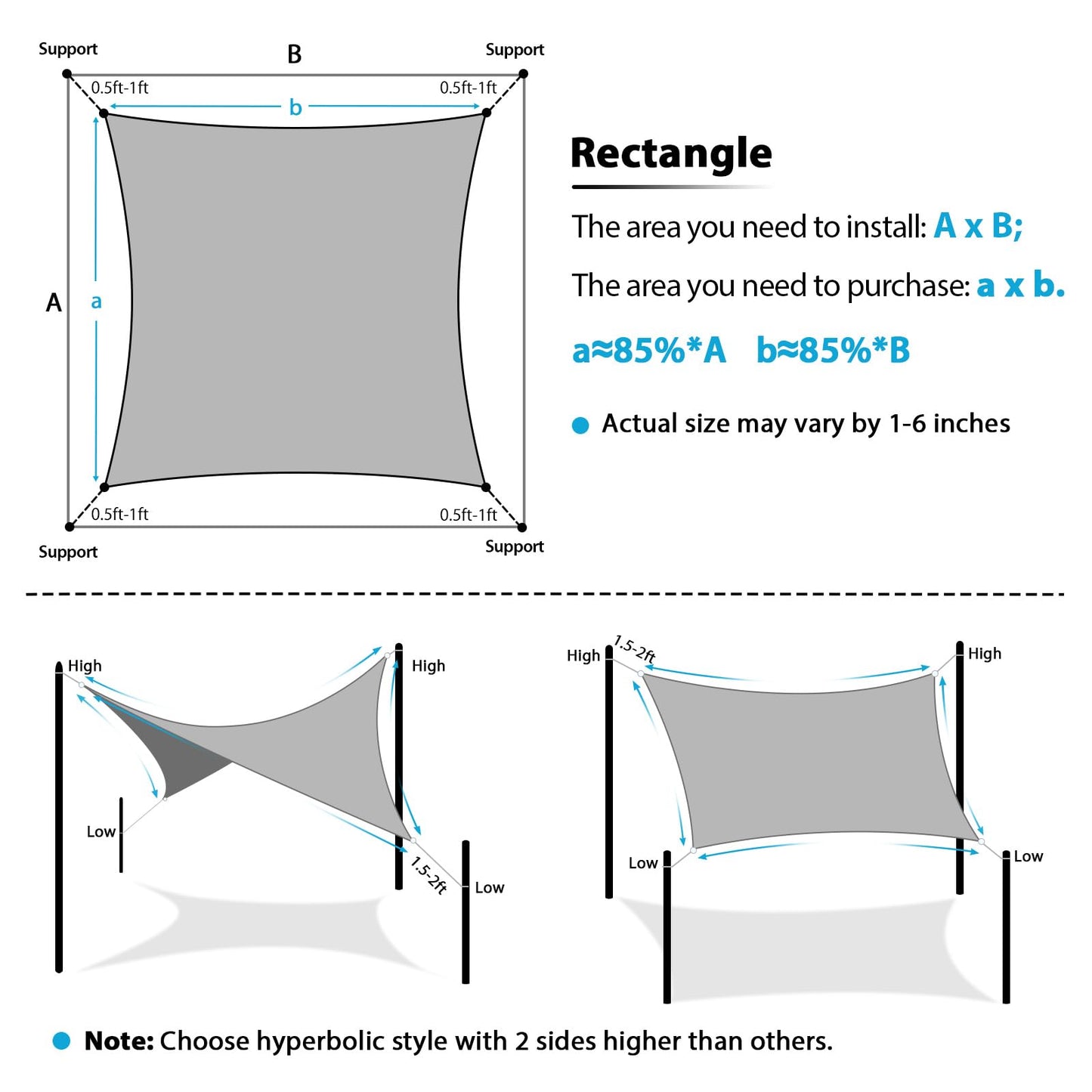 Amagenix Sun Shade Sail 16'X20' Curved Edge Outdoor Shade Canopy Light Grey Breathable 95% UV Block Shade Cloth for Patio Garden Backyard (We Make Custom Size)