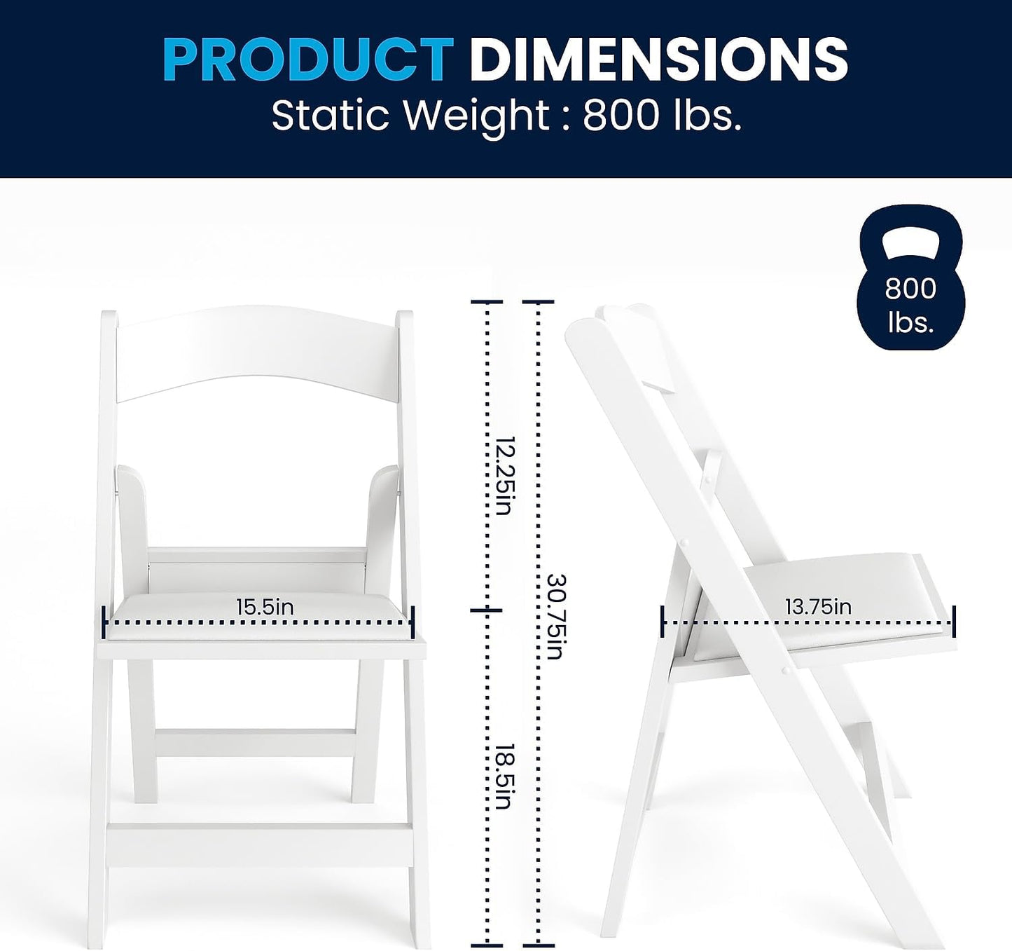 Flash Furniture Hercules Series Folding Chairs for Weddings and Formal Events, Stackable Commercial Event Seats with 1,000-lb. Static Weight Capacity, Set of 2, White
