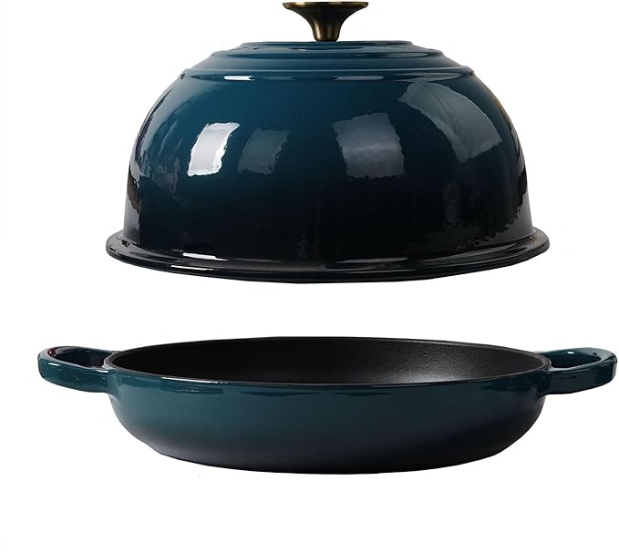 Crucible Cookware Enameled Cast Iron Bread Pan, Sour Dough Artisan Bread Oven – Dark Teal Blue – Round 26 cm, 6.25 L (6.6 qt) – Boule Pan with a Deep Lid for Steam Baking