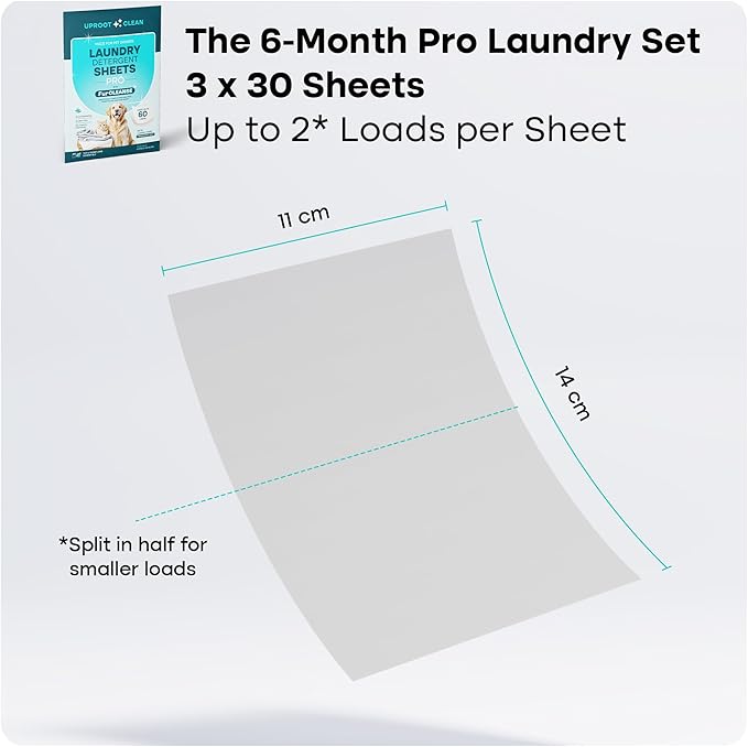 Uproot Clean Laundry Sheets Pro - 90 Pack - Fragrance-Free: Mineral-Powered Laundry Detergent Sheets Unscented - Eliminate Clinging Fur, Pet Odors, & Messy Residue - Up to 180 Loads