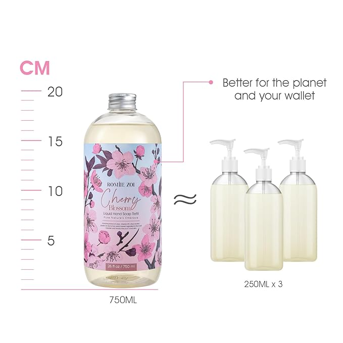 ROMIIE ZOI Liquid Hand Soap Refill, Cherry Blossom, Gentle & Moisturizing Formula, 750 ML/ 26 FL OZ