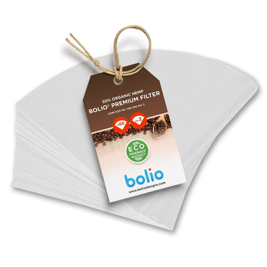 Bolio Premium Hemp White Paper Cone Coffee Filters - Peroxide Whitened - Compatible with V60 and All No.2 Size Pour Over Drippers - (Pack of 100)