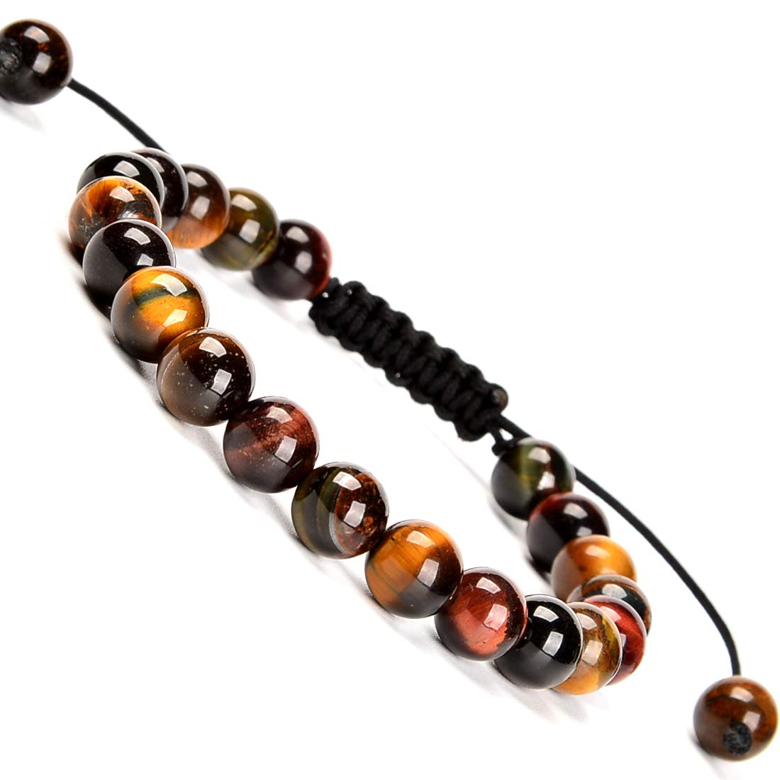 MASSIVE BEADS Elagnat Natural Multi-Color Tiger Eye Braided Macrame Bracelet 8mm Round Beads Gift (Multi-Color Tiger Eye, 8mm)