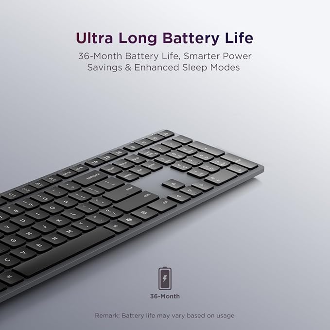 Lenovo 700 Modern Wireless Keyboard, 2.4 GHz Dongle & Dual Bluetooth Connection, AES-128 Encryption, 36 Month Battery Life, Luna Grey