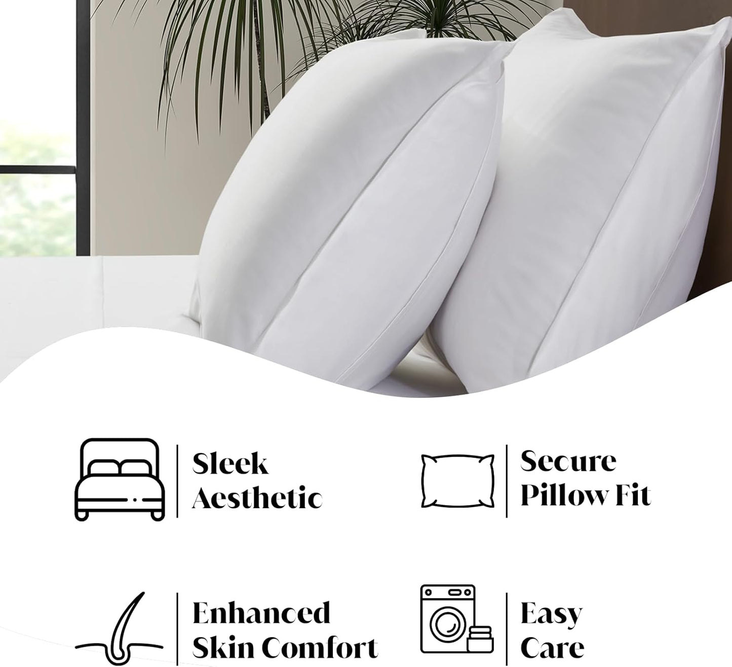 Luxury Bamboo Market | Queen Envelope Pillowcase Set | 100% Viscose Made from Bamboo | Organically Grown | Ultra Soft | Cooling | 2pcs [Classic White]