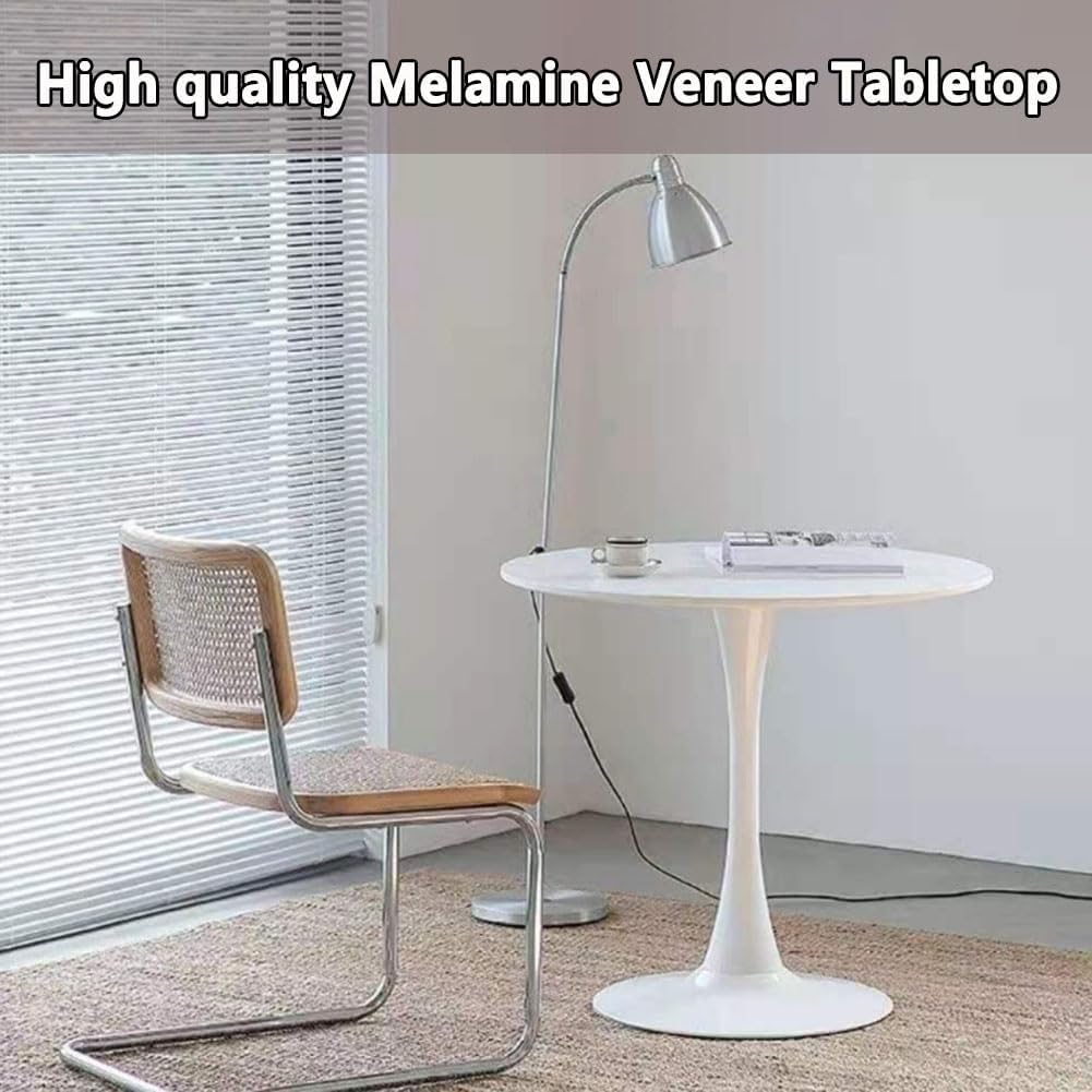 27.3" Tulip Dining Table, White, Perfect for 2-4 People, Mid-Century Modern Style, Round MDF Top with Sturdy Base for Dining Room, Living Room, Cafe