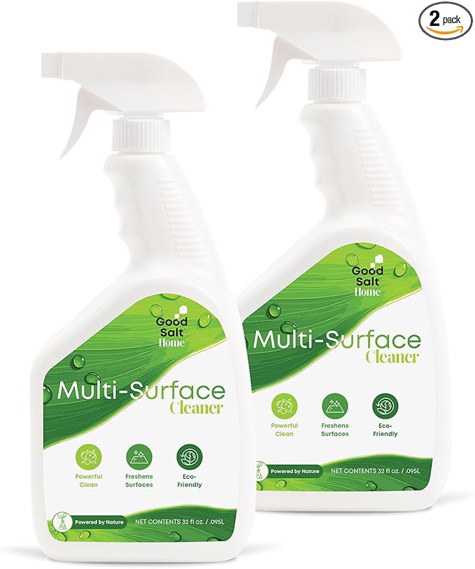 Good Salt Home Multi-Surface Cleaner, Everyday Surface Spray for Home and Workspaces, Continuous Cleaning Action, Made in the USA, 32 Ounce Bottle, 2-Pack