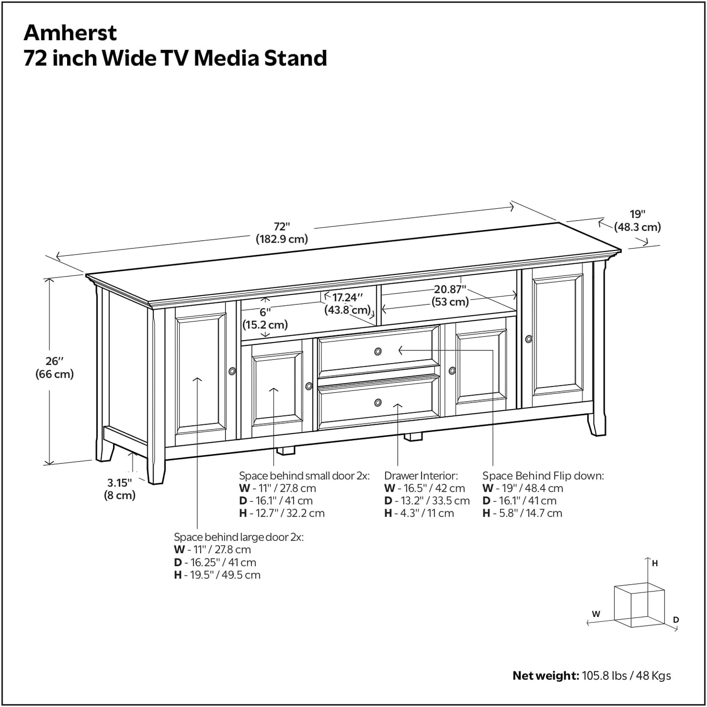SIMPLIHOME Amherst 72-inch Wide Solid Wood TV Stand in Russet Brown, Transitional-Style Media Console for Living Room with Cable Management and Adjustable Shelves, Fits 80" TVs