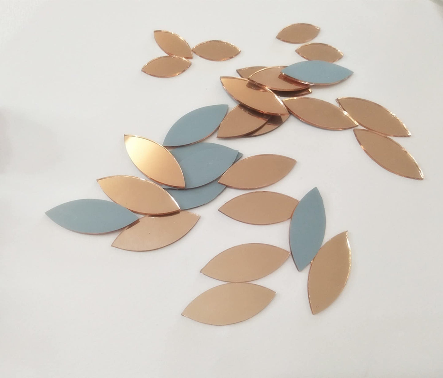 MEYA 120pcs of Glass Mosaic Tiles Petal Leaves, Glass Supplies for Crafts, Craft Mirrors, Mirror Embellishments (Rose Gold Mirror)