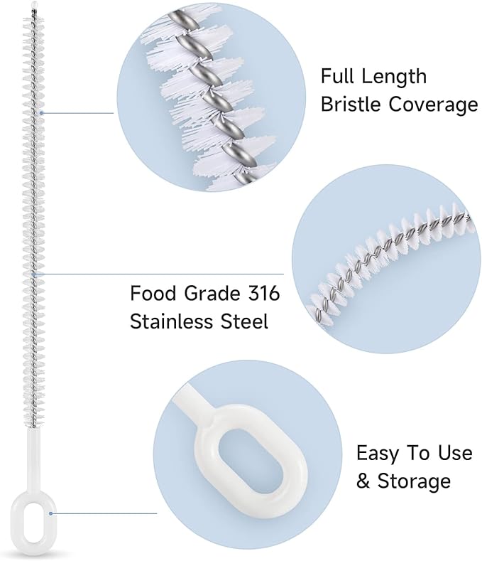 Straw Cleaner Brush Set (4 Pack) - 10 Inch, 4 Diameters for Thin & Smoothie Straws, Heavy-Duty, Comfort Grip Handle