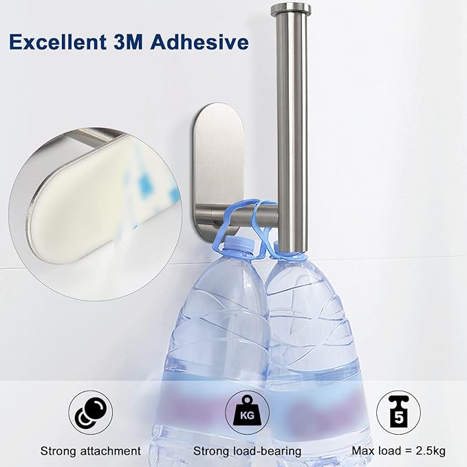 NearMoon Toilet Paper Holder Self Adhesive, Premium Thicken SUS304 Stainless Steel Rustproof Adhesive Toilet Roll Holder no Drilling for Bathroom, Kitchen, Washroom (3 Pack, Brushed Nickel)