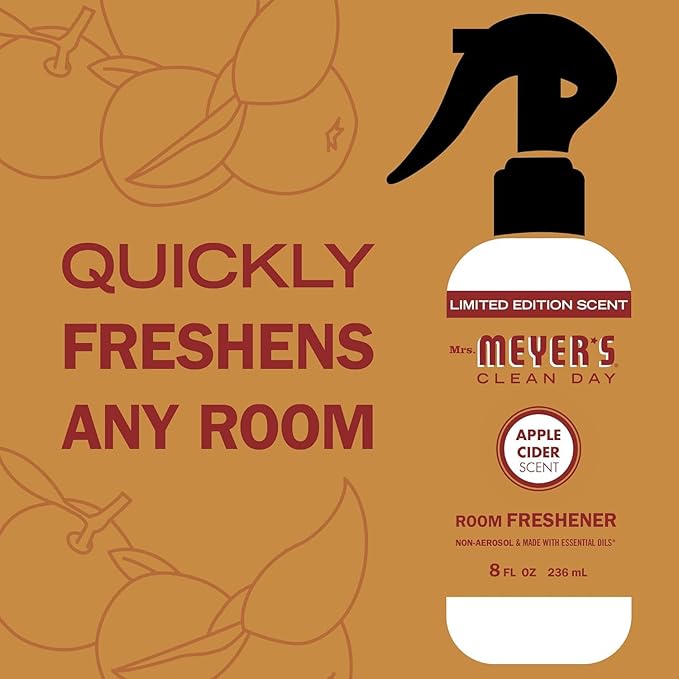 MRS. MEYER'S CLEAN DAY Room and Air Freshener Spray, Non-Aerosol Spray Bottle Infused with Essential Oils, Apple Cider, 8 fl. oz