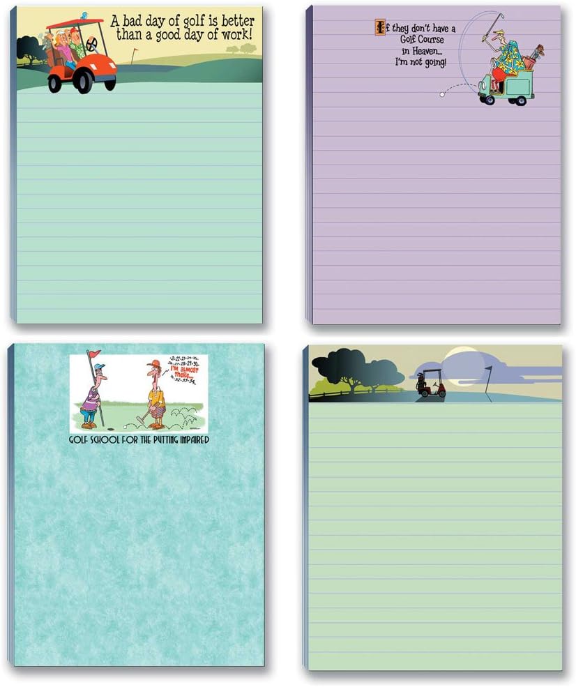 Stonehouse Collection | Funny Golf Notepads | 4 Assorted Golfing Note Pads | Small Gift Idea | USA Made (Golf Set #1)