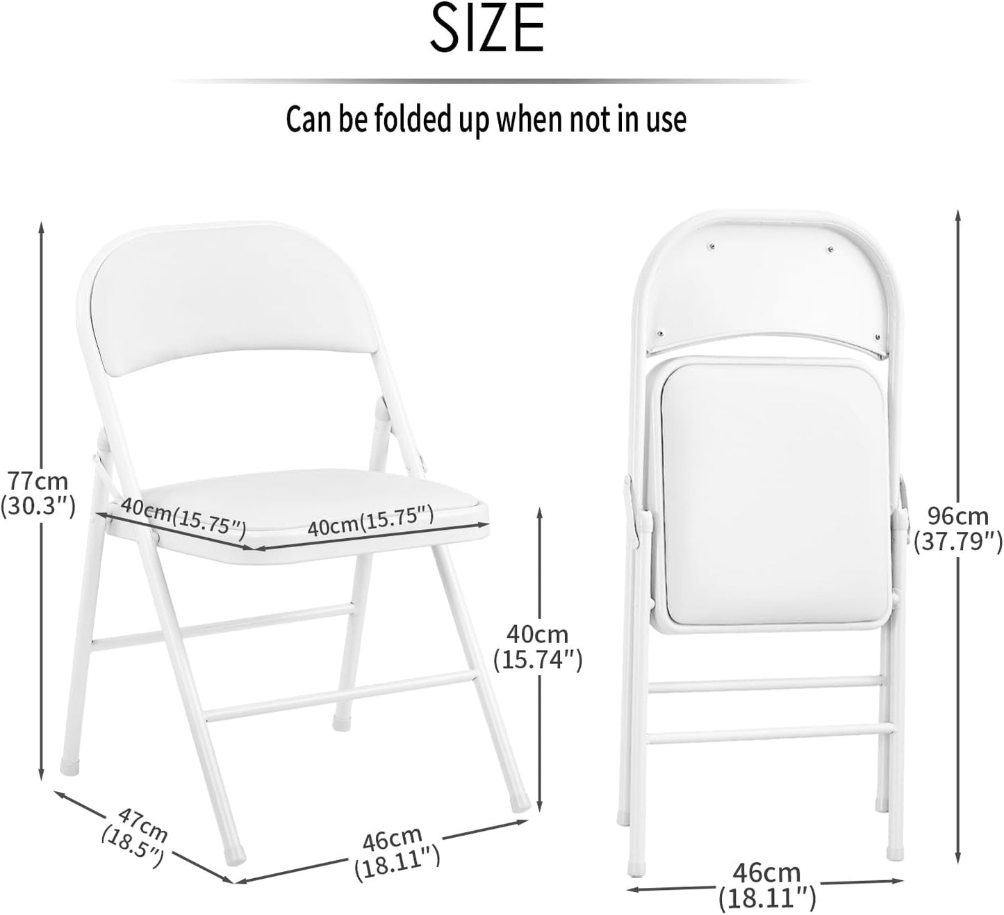 KAIHAOWIN 2-Pack Folding Chair Vinyl Padded and Metal Frame Heavy Duty Foldable Chair with Backrest & Padded Seats for Meetings Office Wedding Events-White