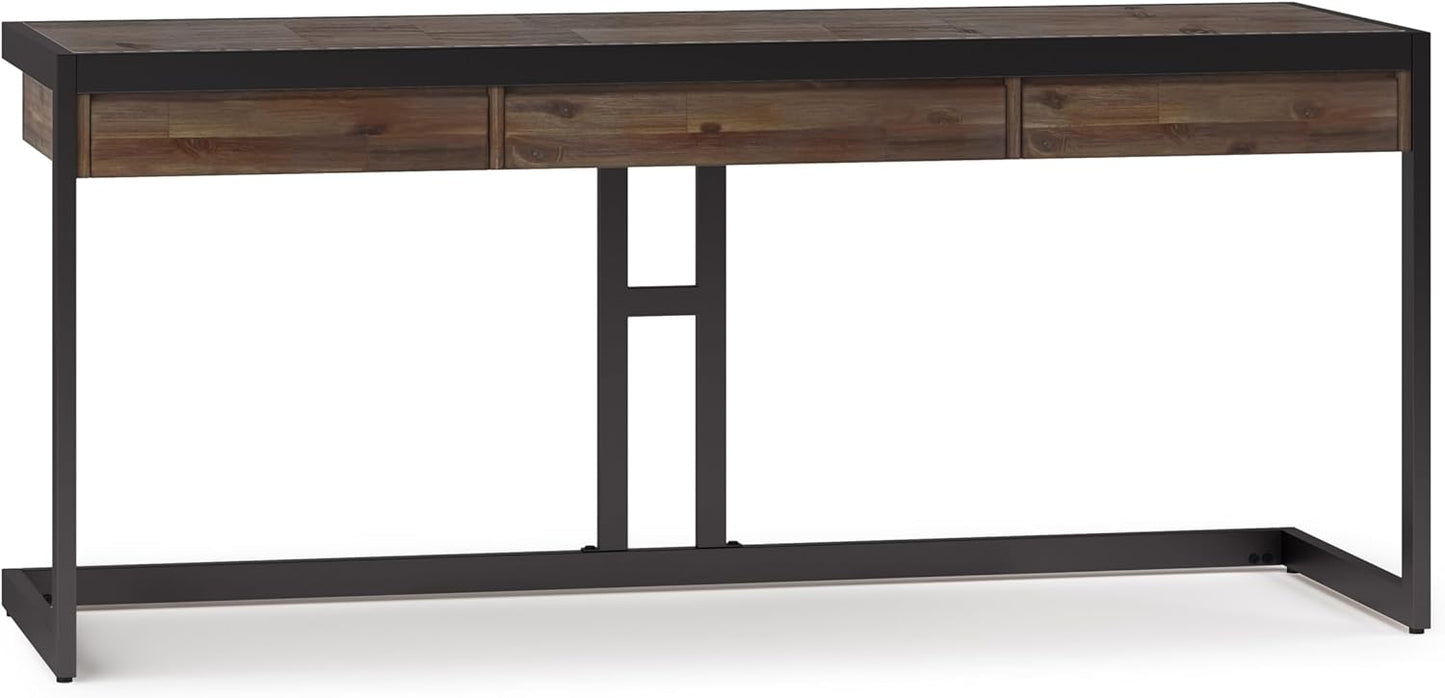 SIMPLIHOME Erina Large Desk - 72-Inch Wide Solid Acacia Wood and Metal Writing Desk in Rustic Natural Aged Brown, Modern Industrial Home Office Computer Table with Drawers and Flip-Down Keyboard Tray