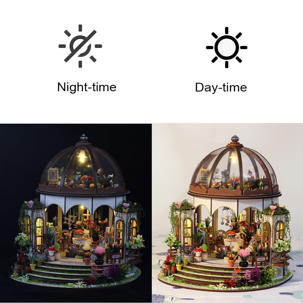 Hanging Garden DIY Miniature Dollhouse Kit, Dollhouse Kit with LED Light and Dust Cover for Birthday Christmas, Mini House Making Kit for Adults, Hobby Craft Gift for Christmas Day