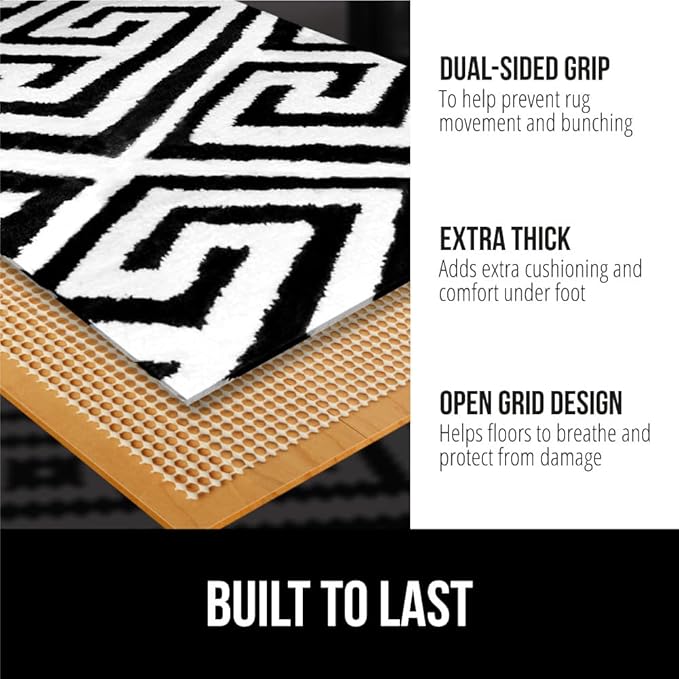 GORILLA GRIP Strong Rug Pad Gripper, 3x5 FT, US Designed, Grips Keep Area Rugs Safe and in Place, Thick, Slip and Skid Resistant Pads for Hard Floors, Under Carpet Mat Cushion and Hardwood Protection