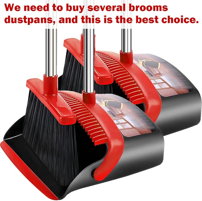 DJDTDTY 2-Pack is More economical，Brooms with Dustpan Combo Set， with 52" Long Handle, Dustpan Teeth with self-Cleaning Function, Indoor and Outdoor Sweeping, Perfect for Home Office