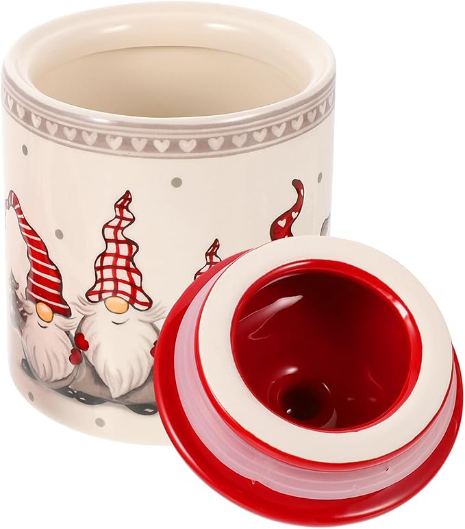 Angoily Cookie Jar, Christmas Gnome Candy Jar with Lids, Ceramic Treat Container Tea Can for Holiday Christmas Decoration Living Room Centerpieces