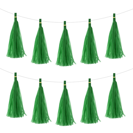 MECCANIXITY 50Pcs Dark Green Tassel Garland Banner with Rope Tissue Paper Tassels Party DIY Kits for Anniversary Wedding Birthday Party