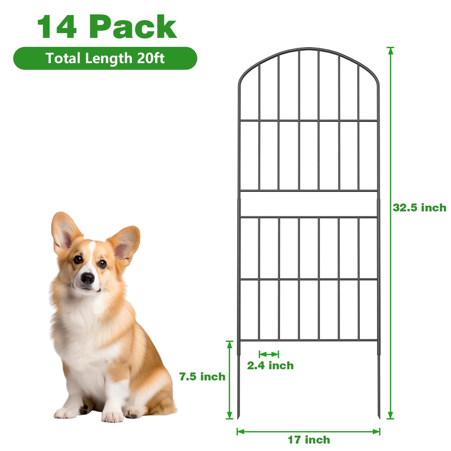 KIMAZO 32.5in (H) x 20ft (L) Tall Decorative Garden Fence - 14 Pack Garden Fencing, Rustproof Metal Wire Panel Border Animal Barrier for Dog, Flower Edging for Yard Landscape Patio Outdoor Decor