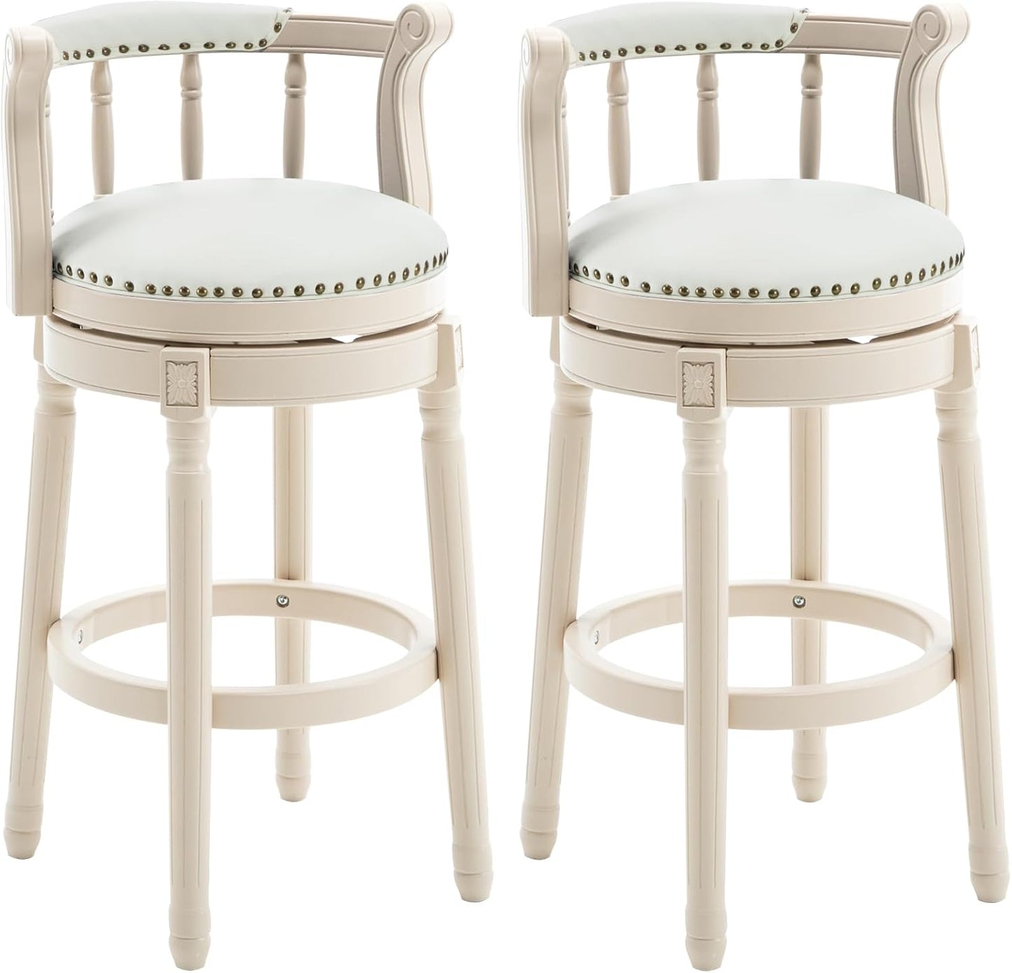 Cow top Leather Wooden Bar Stools, 360 Degree Swivel Bar Height Chair with Backs for Home Kitchen Counter, Morden Chair Barstools (Ivory Wood 2pcs-Cream Seat, Bar Height-Seat Height 29.5”)