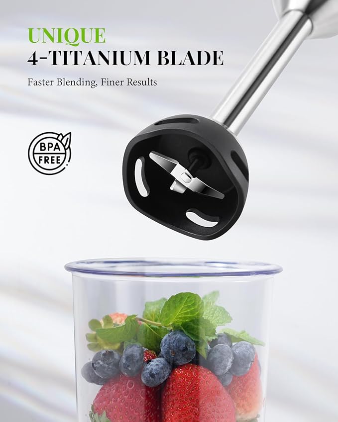 GDOR 7-in-1 Immersion Hand Blender, 1000W Scratch Resistance Handheld Blender with 20-Speed & Turbo Mode, Powerful Hand Mixer with Dough Hooks, Egg Beaters, Whisk, Beaker, Chopper and Titanium Blades